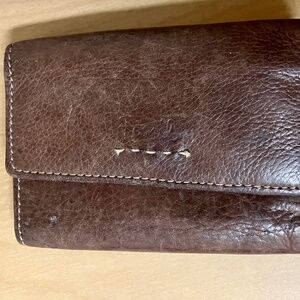 Men’s Vintage Fossil Wallet Brown Leather Metal Zip Snap Fall Autumn Rustic